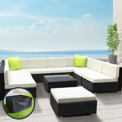 Gardeon 10PC Sofa Set with Storage Cover Outdoor Furniture Wicker-Furniture &gt; Outdoor-PEROZ Accessories