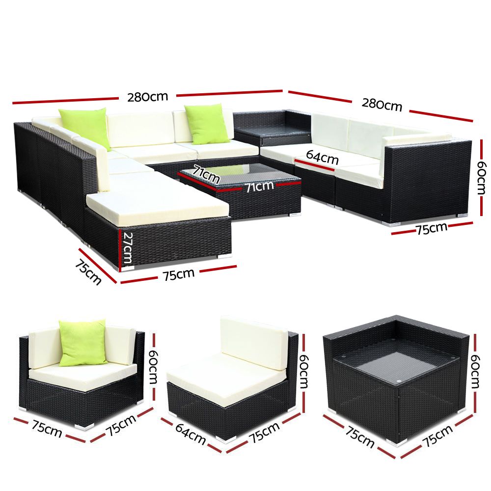Gardeon 11PC Sofa Set with Storage Cover Outdoor Furniture Wicker-Furniture &gt; Outdoor-PEROZ Accessories