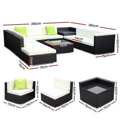 Gardeon 11PC Sofa Set with Storage Cover Outdoor Furniture Wicker-Furniture &gt; Outdoor-PEROZ Accessories