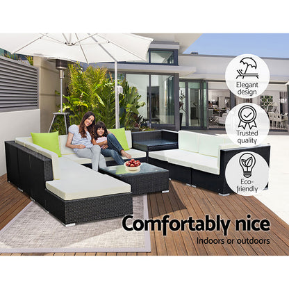 Gardeon 11PC Sofa Set with Storage Cover Outdoor Furniture Wicker-Furniture &gt; Outdoor-PEROZ Accessories