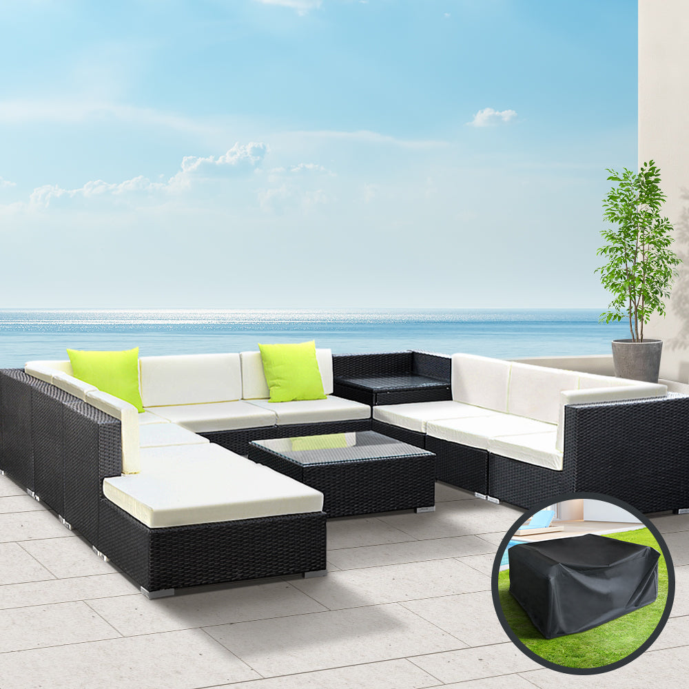 Gardeon 11PC Sofa Set with Storage Cover Outdoor Furniture Wicker-Furniture &gt; Outdoor-PEROZ Accessories