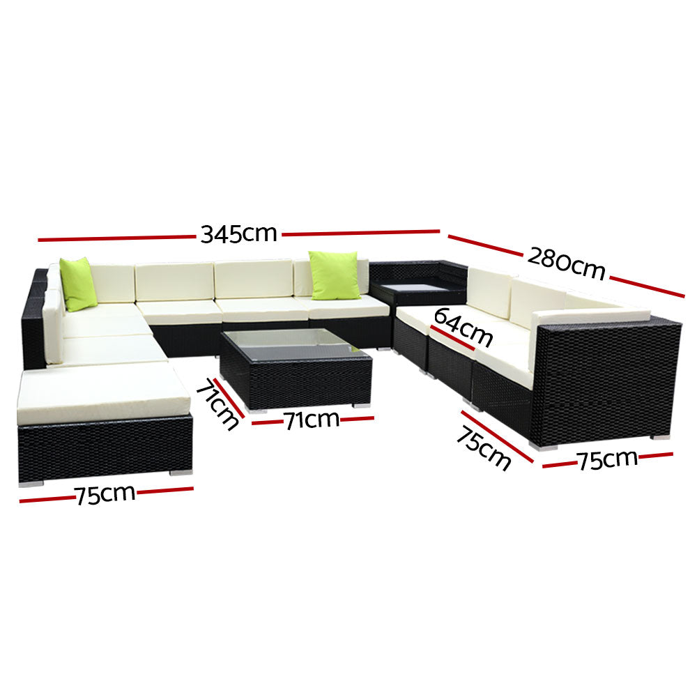 Gardeon 12PC Outdoor Furniture Sofa Set Wicker Garden Patio Lounge-Furniture &gt; Outdoor-PEROZ Accessories