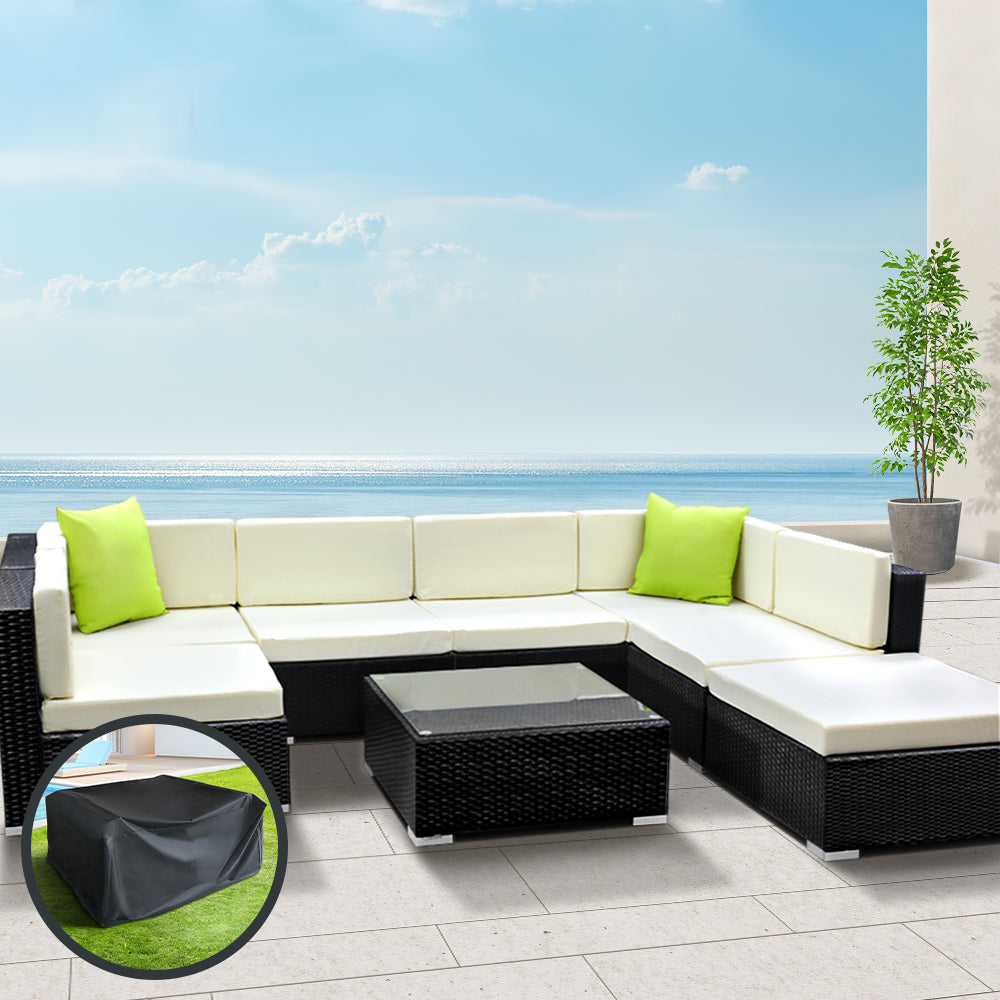 Gardeon 8PC Sofa Set with Storage Cover Outdoor Furniture Wicker-Furniture &gt; Outdoor-PEROZ Accessories