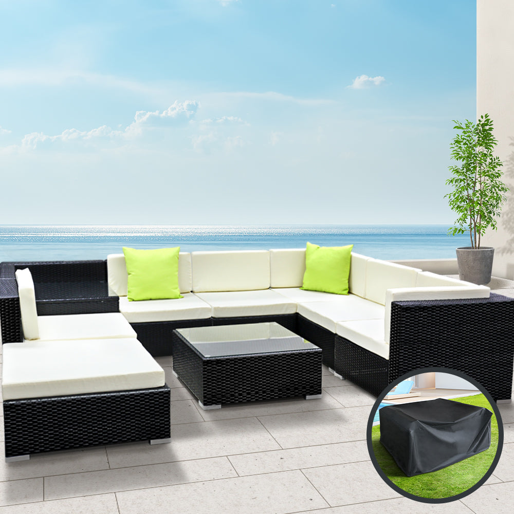 Gardeon 9PC Sofa Set with Storage Cover Outdoor Furniture Wicker-Furniture &gt; Outdoor-PEROZ Accessories