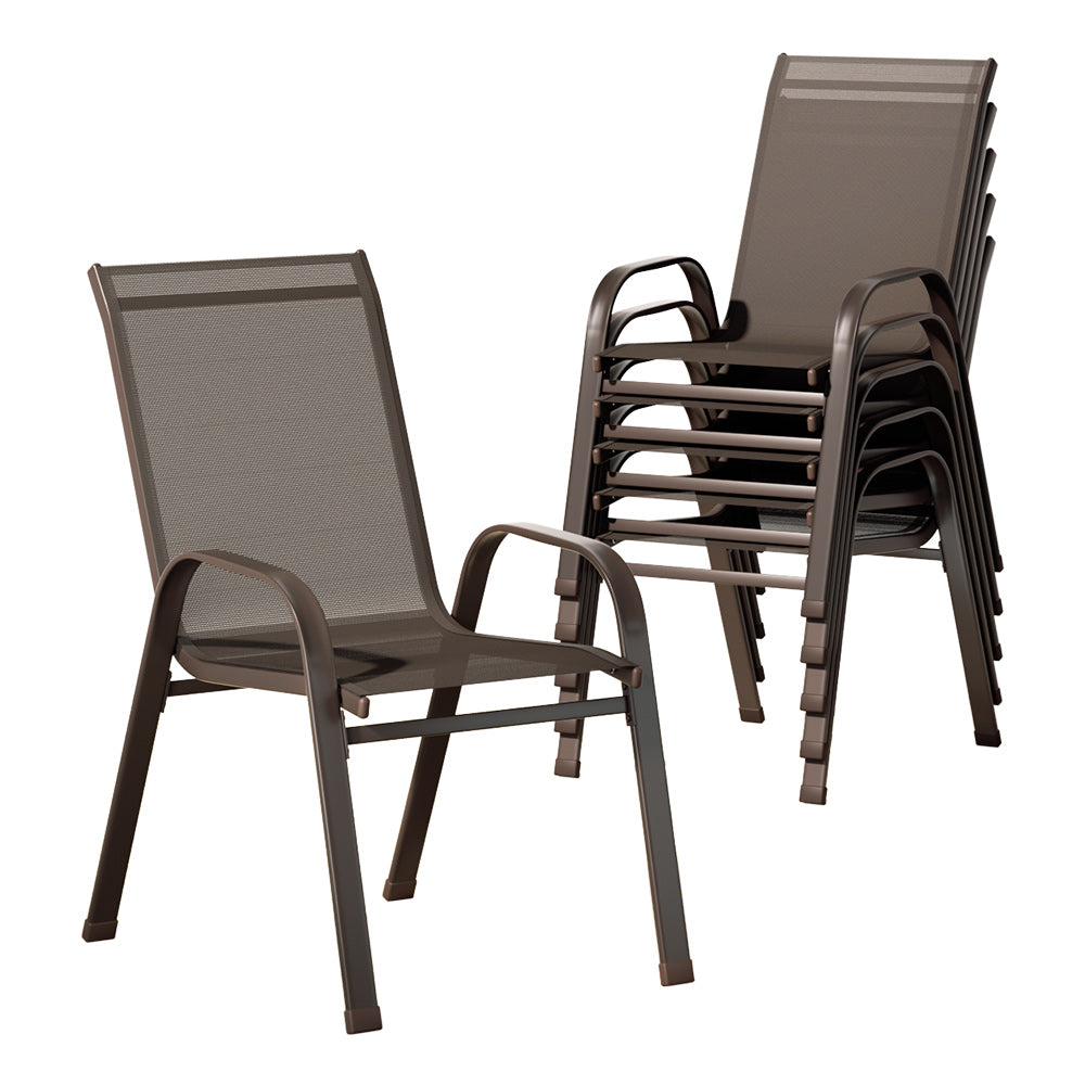Gardeon 6pcs Outdoor Dining Chairs Stackable Chair Patio Garden Furniture Brown-Furniture &gt; Outdoor-PEROZ Accessories
