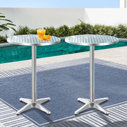 Gardeon 2pcs Outdoor Bar Table Furniture Adjustable Aluminium Cafe Table Round-Furniture &gt; Outdoor-PEROZ Accessories