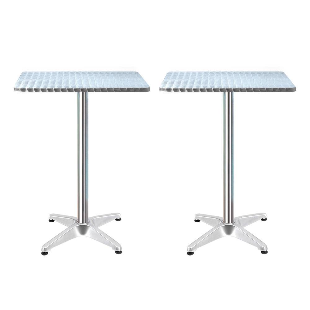 Gardeon 2pcs Outdoor Bar Table Furniture Adjustable Aluminium Square Cafe Table-Furniture &gt; Outdoor-PEROZ Accessories