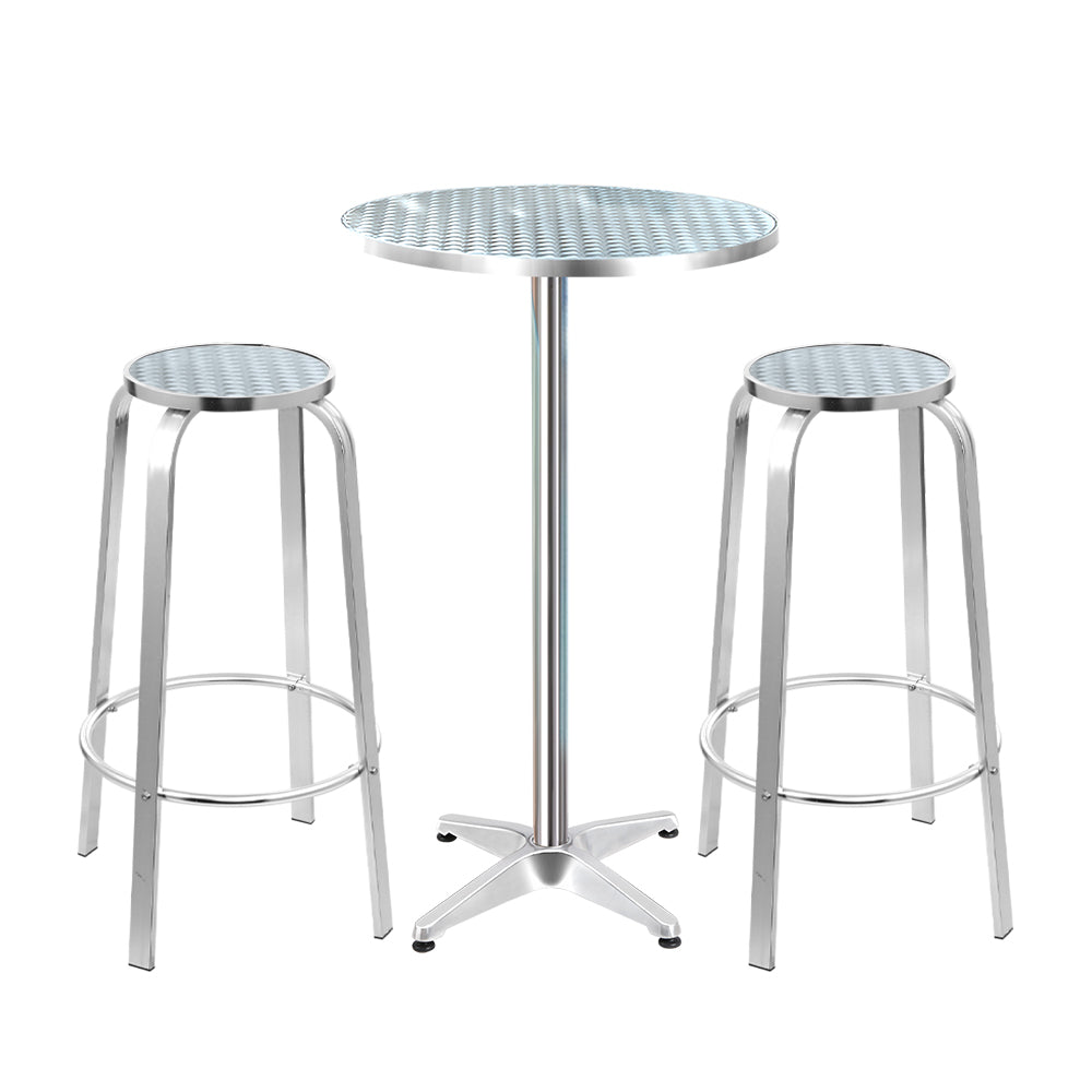 Gardeon Outdoor Bistro Set Bar Table Stools Adjustable Aluminium Cafe 3PC Round-Furniture &gt; Outdoor-PEROZ Accessories