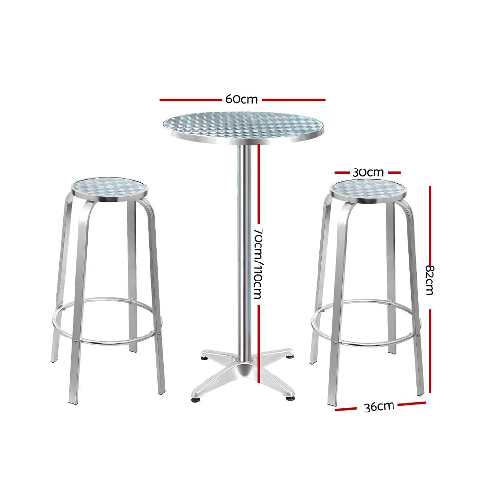 Gardeon Outdoor Bistro Set Bar Table Stools Adjustable Aluminium Cafe 3PC Round-Furniture &gt; Outdoor-PEROZ Accessories