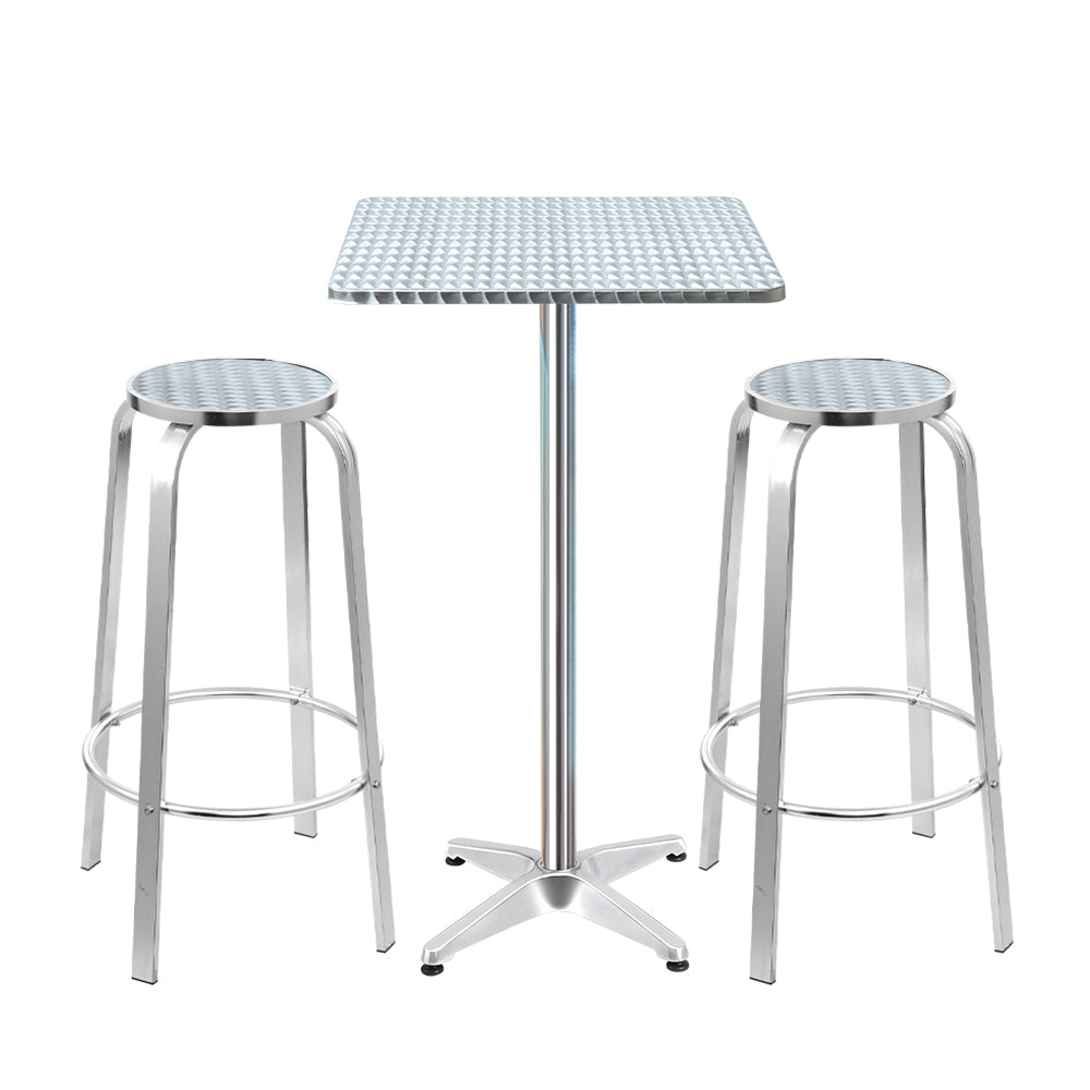 Gardeon Outdoor Bistro Set Bar Table Stools Adjustable Aluminium Cafe 3PC Square-Furniture &gt; Outdoor-PEROZ Accessories
