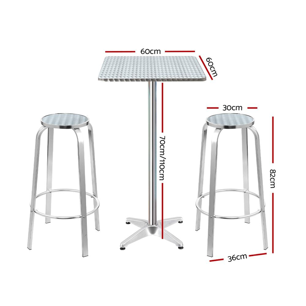 Gardeon Outdoor Bistro Set Bar Table Stools Adjustable Aluminium Cafe 3PC Square-Furniture &gt; Outdoor-PEROZ Accessories