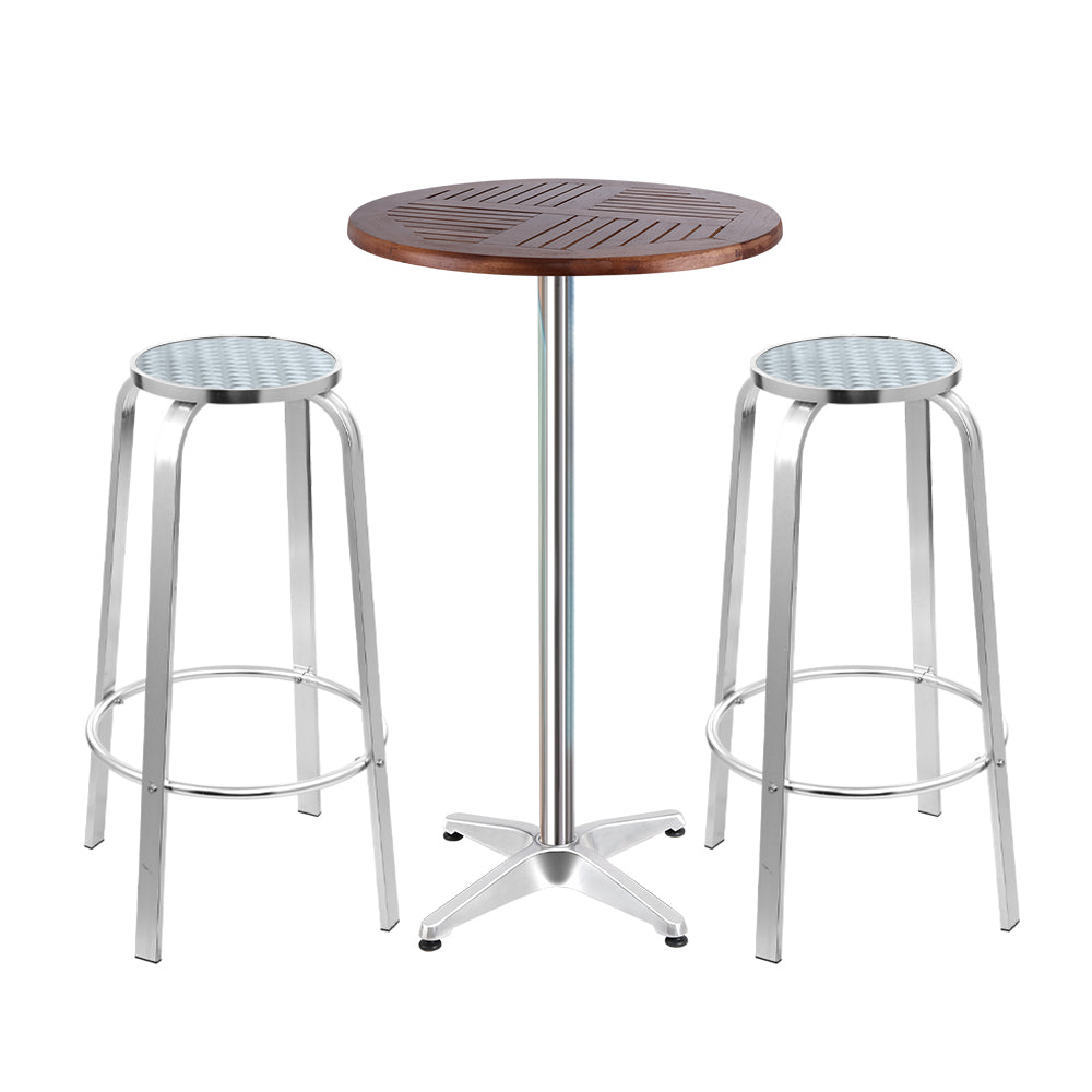 Gardeon Outdoor Bistro Set Bar Table Stools Adjustable Aluminium Cafe 3PC Wood-Furniture &gt; Outdoor-PEROZ Accessories