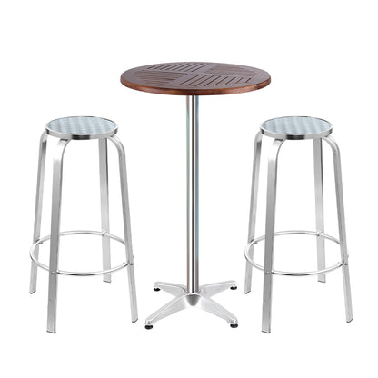 Gardeon Outdoor Bistro Set Bar Table Stools Adjustable Aluminium Cafe 3PC Wood-Furniture &gt; Outdoor-PEROZ Accessories