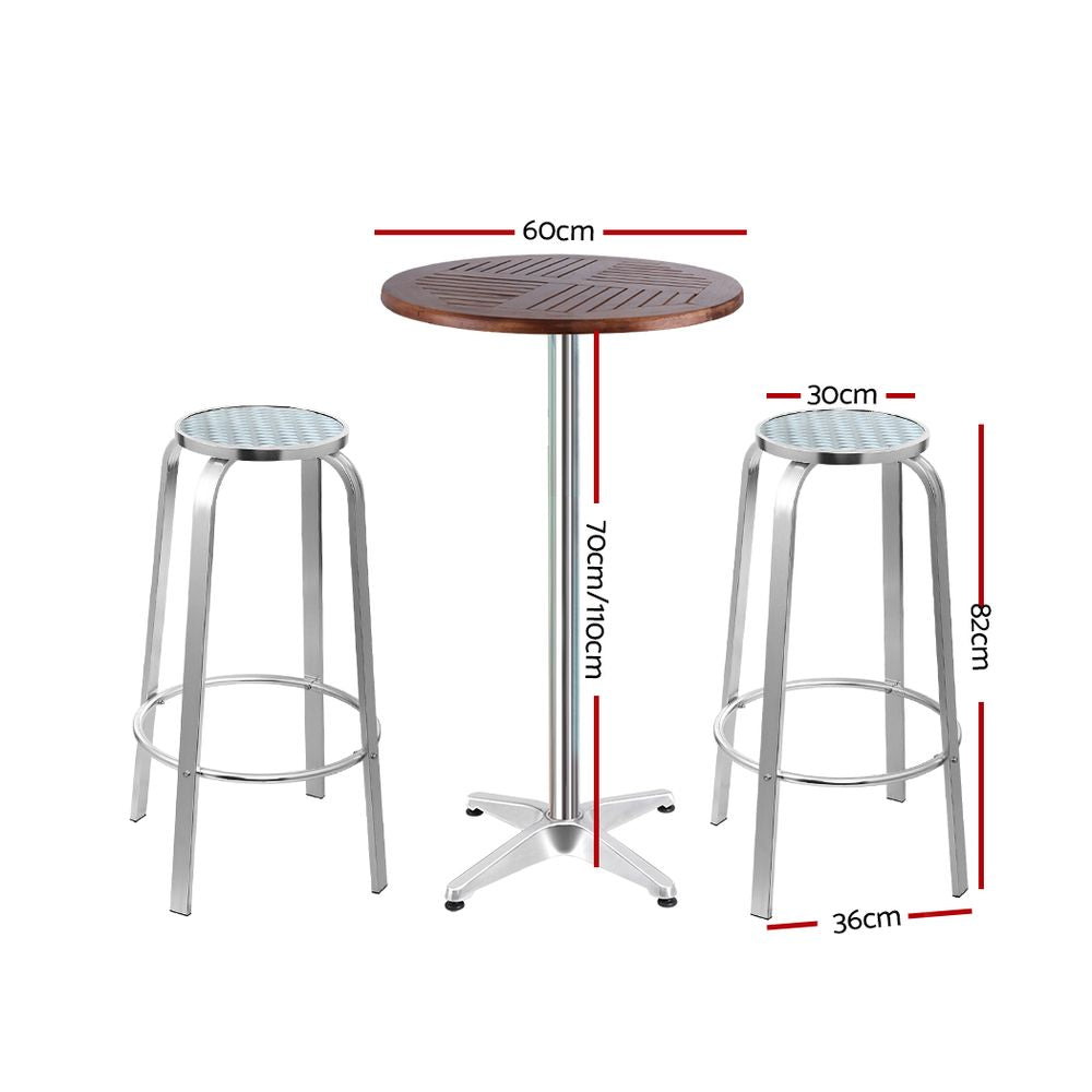 Gardeon Outdoor Bistro Set Bar Table Stools Adjustable Aluminium Cafe 3PC Wood-Furniture &gt; Outdoor-PEROZ Accessories