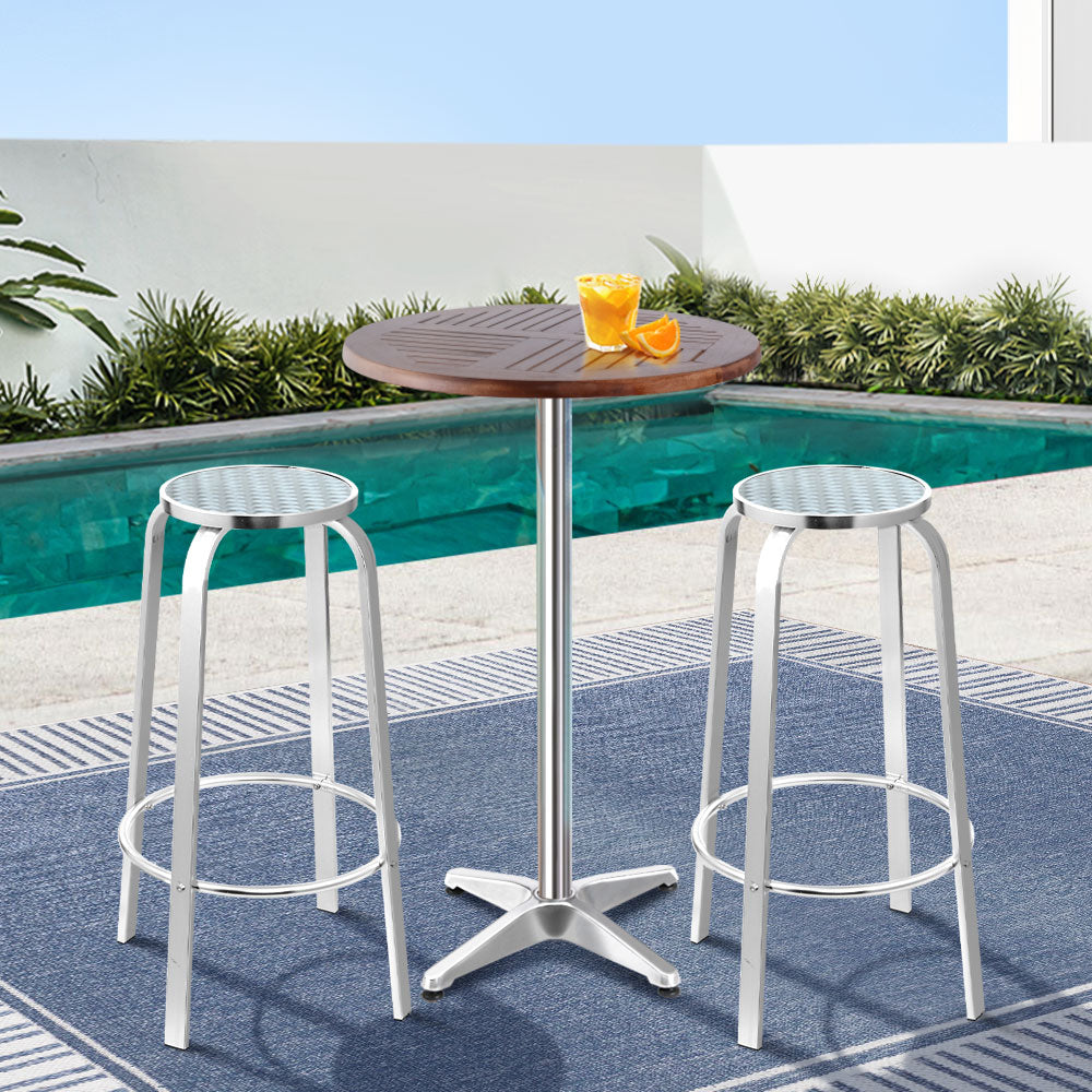 Gardeon Outdoor Bistro Set Bar Table Stools Adjustable Aluminium Cafe 3PC Wood-Furniture &gt; Outdoor-PEROZ Accessories
