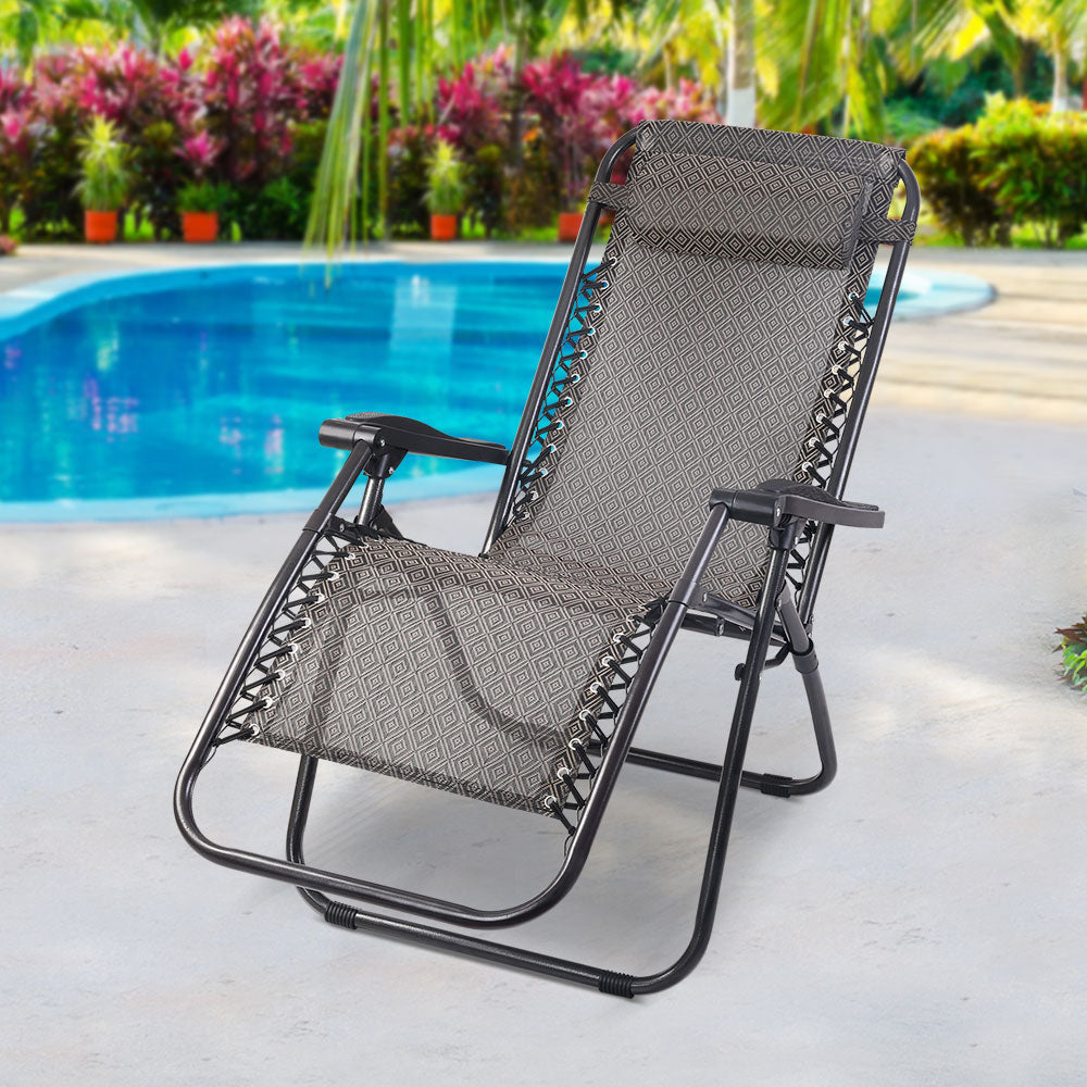 Gardeon Zero Gravity Recliner Chairs Outdoor Sun Lounge Beach Chair Camping - Beige-Furniture &gt; Outdoor-PEROZ Accessories