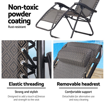 Gardeon Zero Gravity Chair 2PC Reclining Outdoor Sun Lounge Folding Camping-Furniture &gt; Outdoor-PEROZ Accessories