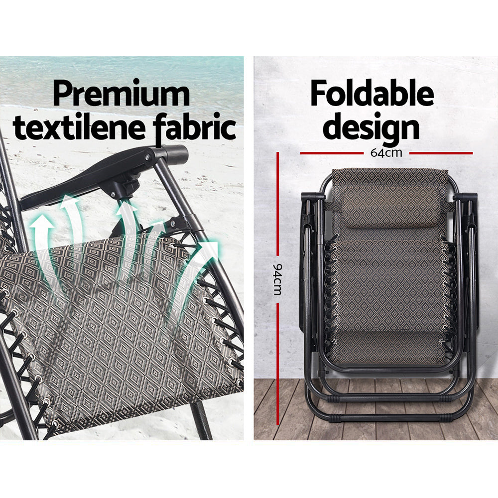 Gardeon Zero Gravity Chair 2PC Reclining Outdoor Sun Lounge Folding Camping-Furniture &gt; Outdoor-PEROZ Accessories