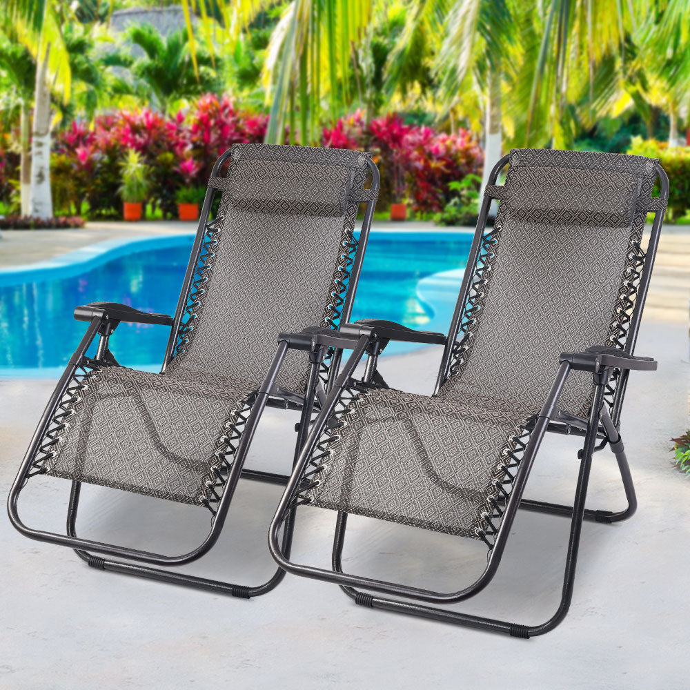 Gardeon Zero Gravity Chair 2PC Reclining Outdoor Sun Lounge Folding Camping-Furniture &gt; Outdoor-PEROZ Accessories