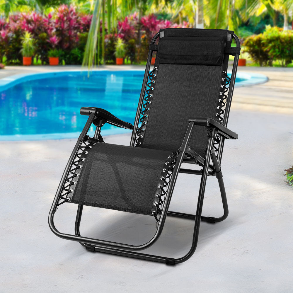 Gardeon Outdoor Portable Recliner - Black-Furniture &gt; Outdoor-PEROZ Accessories