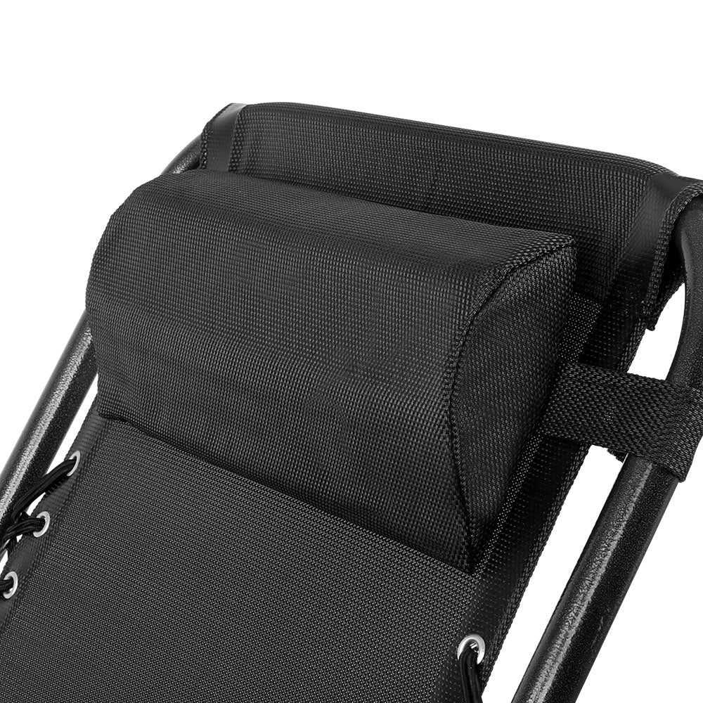 Gardeon Set of 2 Zero Gravity Chairs Reclining Outdoor Furniture Sun Lounge Folding Camping Lounger Black-Furniture &gt; Outdoor-PEROZ Accessories