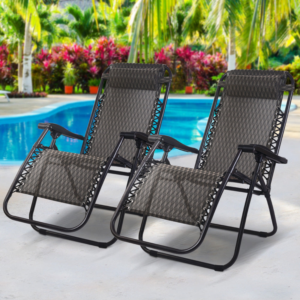 Gardeon Set of 2 Zero Gravity Chairs Reclining Outdoor Furniture Sun Lounge Folding Camping Lounger Grey-Furniture &gt; Outdoor-PEROZ Accessories