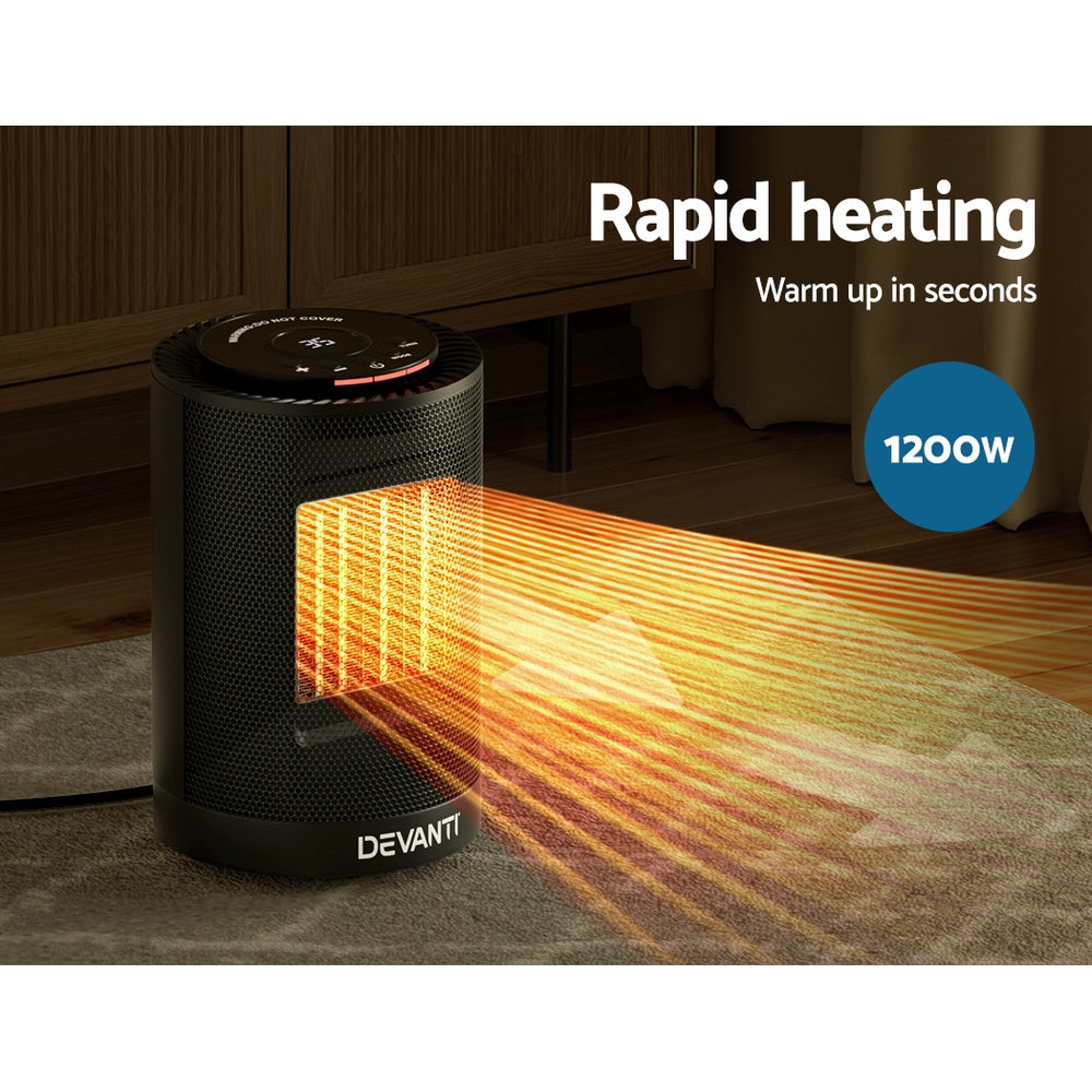 Devanti Electric Fan Heater Portable Ceramic Standing Room Office Heaters 1200W-Appliances &gt; Heaters-PEROZ Accessories