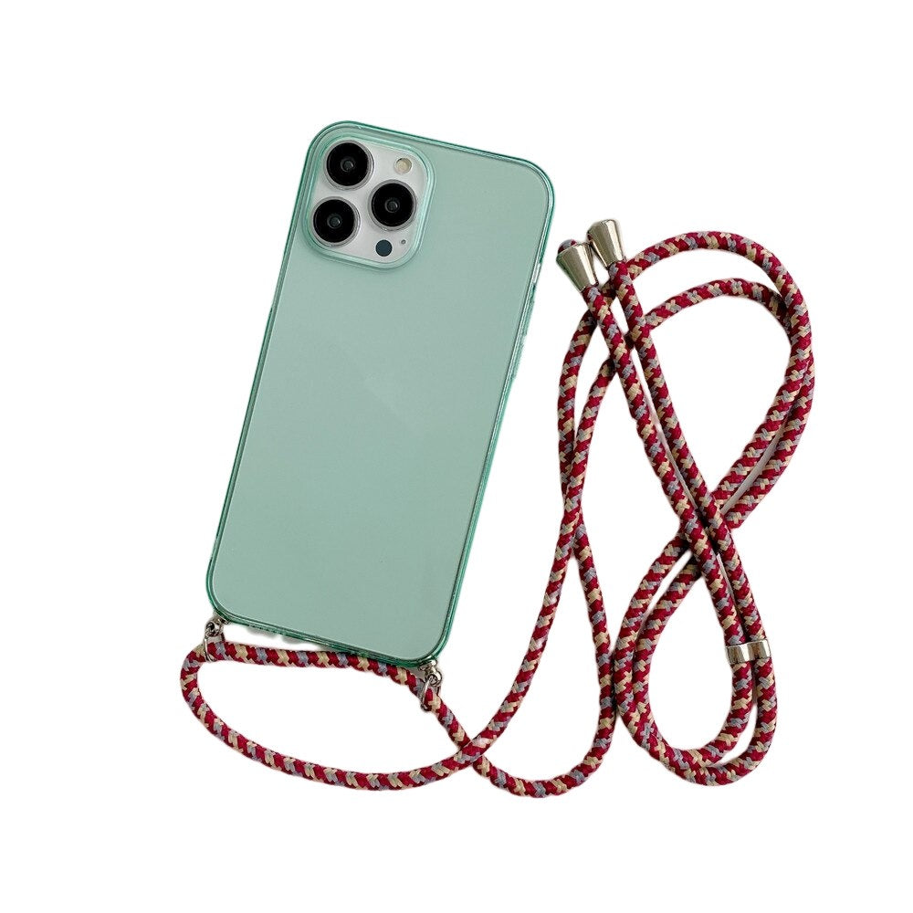 Anymob iPhone Case Green Transparent Candy Color Crossbody Necklace Lanyard Mobile Cover iPhone 13 12 Pro Max 11 Pro Max X XS Max XR Compatible-Mobile Phone Cases-PEROZ Accessories