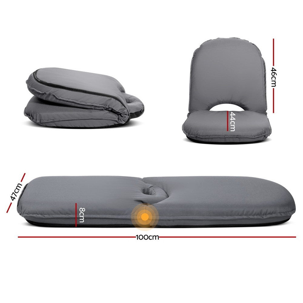 Artiss Floor Lounge Sofa Camping Portable Recliner Beach Chair Folding Outdoor Grey-Outdoor &gt; Camping - Peroz Australia - Image - 2