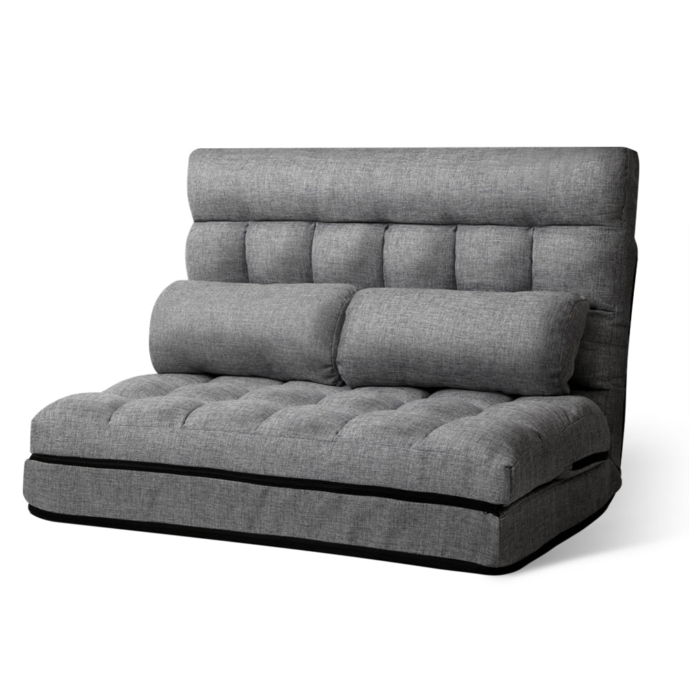 Artiss Lounge Sofa Bed 2-seater Floor Folding Fabric Grey-Furniture &gt; Living Room - Peroz Australia - Image - 1