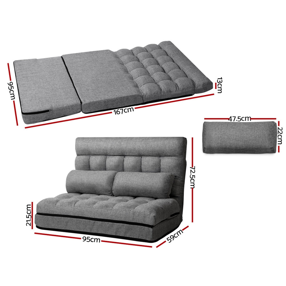 Artiss Lounge Sofa Bed 2-seater Floor Folding Fabric Grey-Furniture &gt; Living Room - Peroz Australia - Image - 2