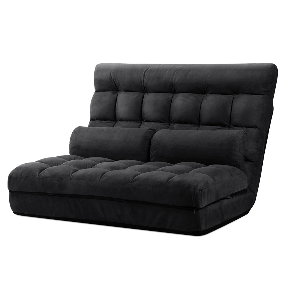 Artiss Lounge Sofa Bed 2-seater Floor Folding Suede Charcoal-Furniture &gt; Living Room - Peroz Australia - Image - 1