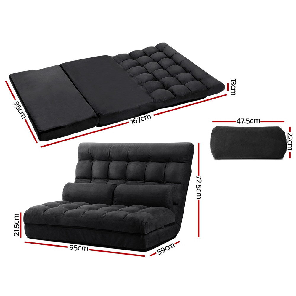 Artiss Lounge Sofa Bed 2-seater Floor Folding Suede Charcoal-Furniture &gt; Living Room - Peroz Australia - Image - 2