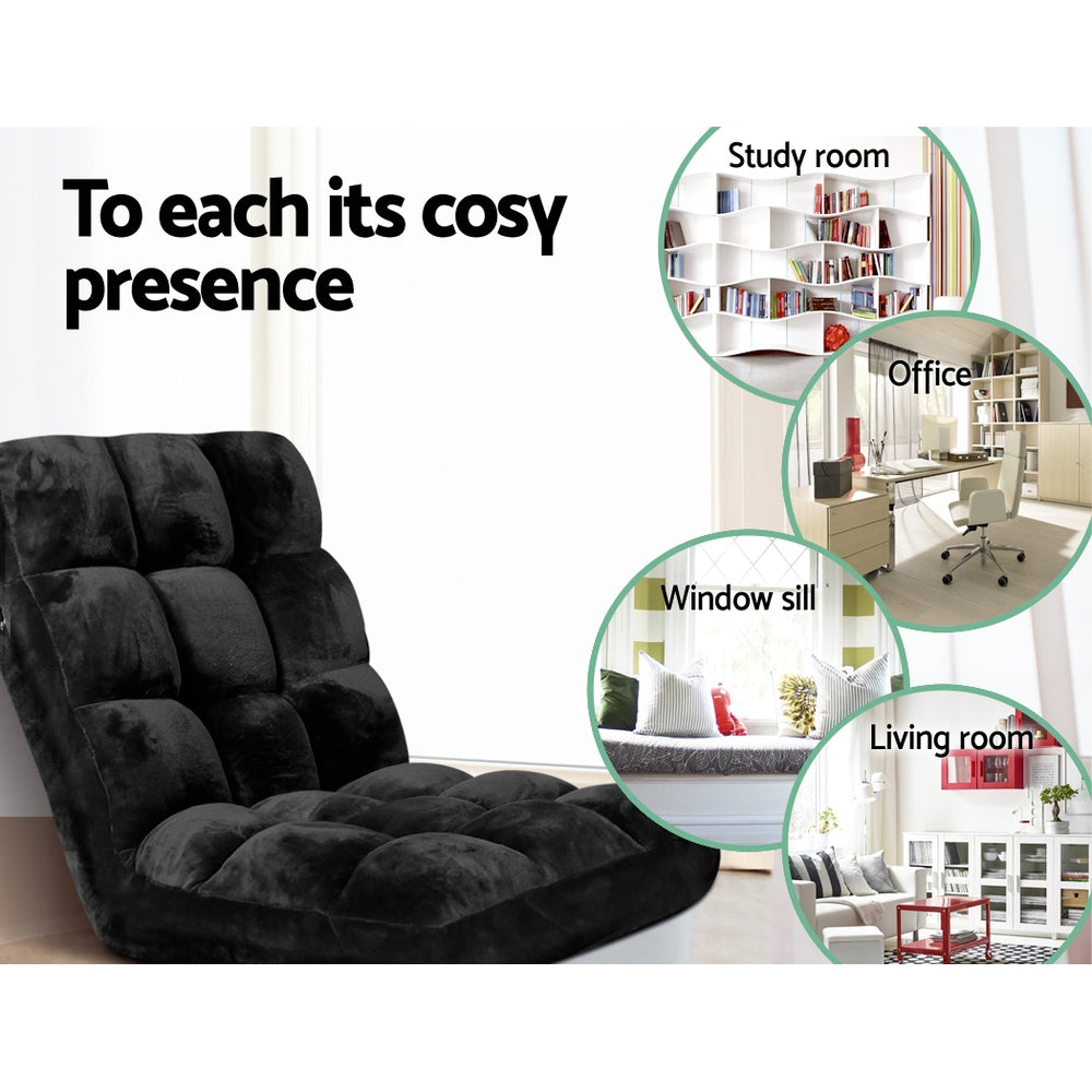 Artiss Lounge Sofa Floor Recliner Futon Chaise Folding Couch Black-Furniture &gt; Living Room - Peroz Australia - Image - 1