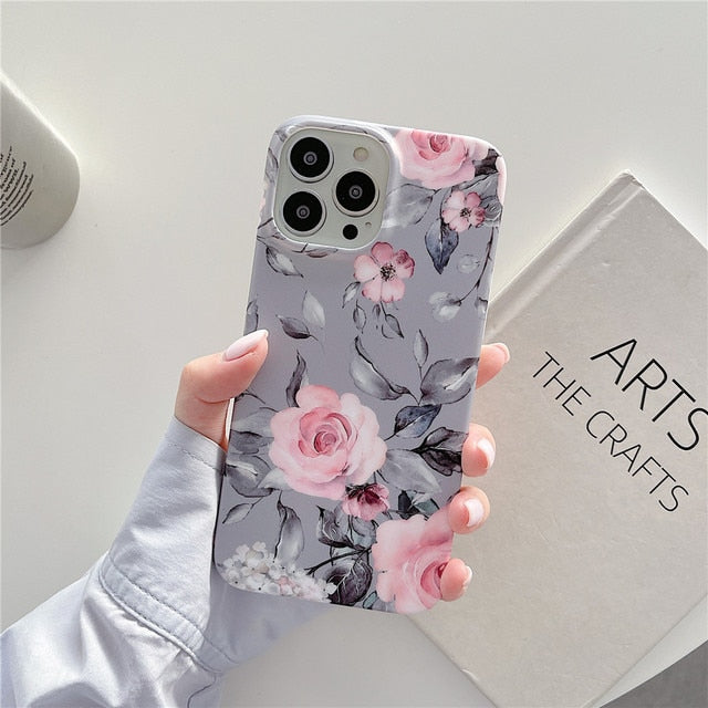 Anymob iPhone Case Silver Gray Retro Cute Flower Silicone Plus Silky Design Shockproof Protection Cover iPhone Compatible-Mobile Phone Cases-PEROZ Accessories