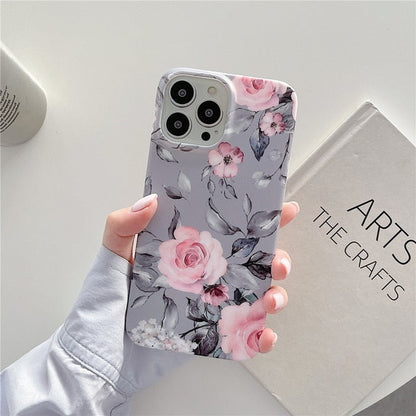 Anymob iPhone Case Silver Gray Retro Cute Flower Silicone Plus Silky Design Shockproof Protection Cover iPhone Compatible-Mobile Phone Cases-PEROZ Accessories