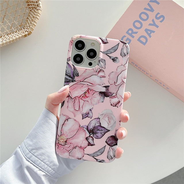 Anymob iPhone Case Silver Pink Retro Flower Silicone Plus Silky Design Shockproof Protection Durable Phone Cover iPhone Compatible-Mobile Phone Cases-PEROZ Accessories