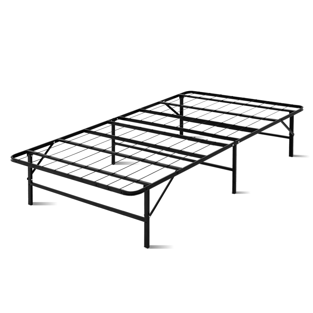 Artiss Folding Bed Frame Metal Bed Base King Single Size Portable Black-Furniture &gt; Bedroom - Peroz Australia - Image - 1