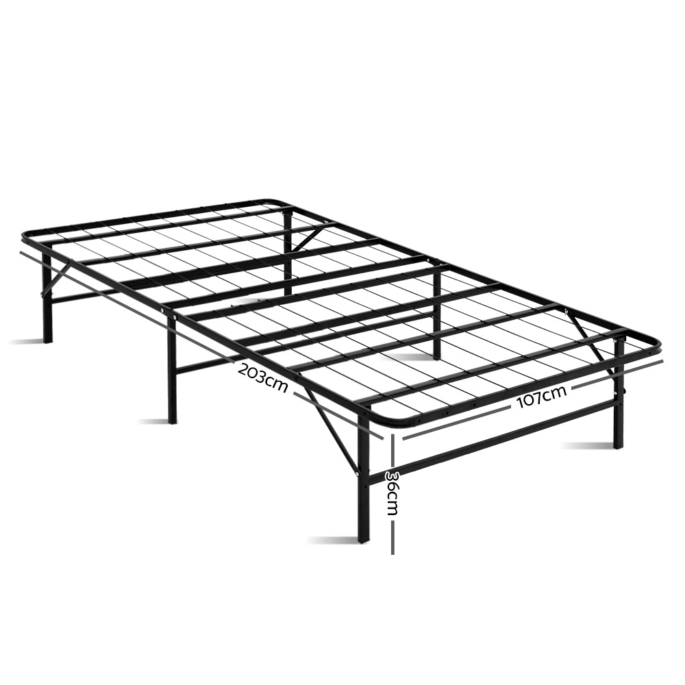 Artiss Folding Bed Frame Metal Bed Base King Single Size Portable Black-Furniture &gt; Bedroom - Peroz Australia - Image - 2