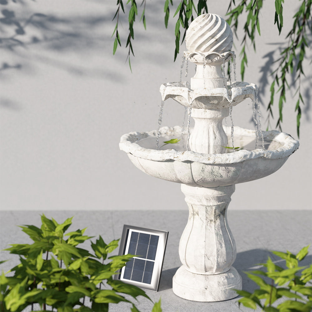 Gardeon 3 Tier Solar Powered Water Fountain - Ivory-Home &amp; Garden &gt; Fountains-PEROZ Accessories
