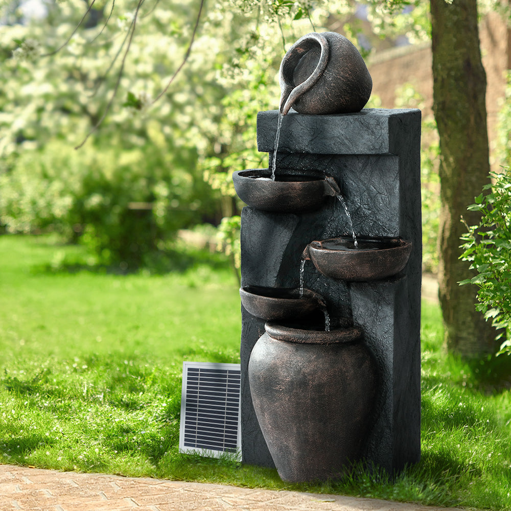 Gardeon Solar Water Fountain Features Outdoor 5 Tiered Cascading Bird Bath-Home &amp; Garden &gt; Fountains-PEROZ Accessories
