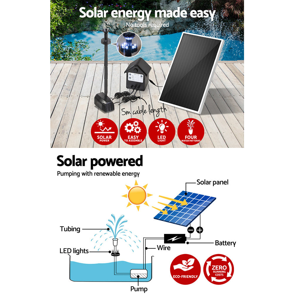 Gardeon Solar Pond Pump with Battery Kit LED Lights 4FT-Home &amp; Garden &gt; Fountains-PEROZ Accessories