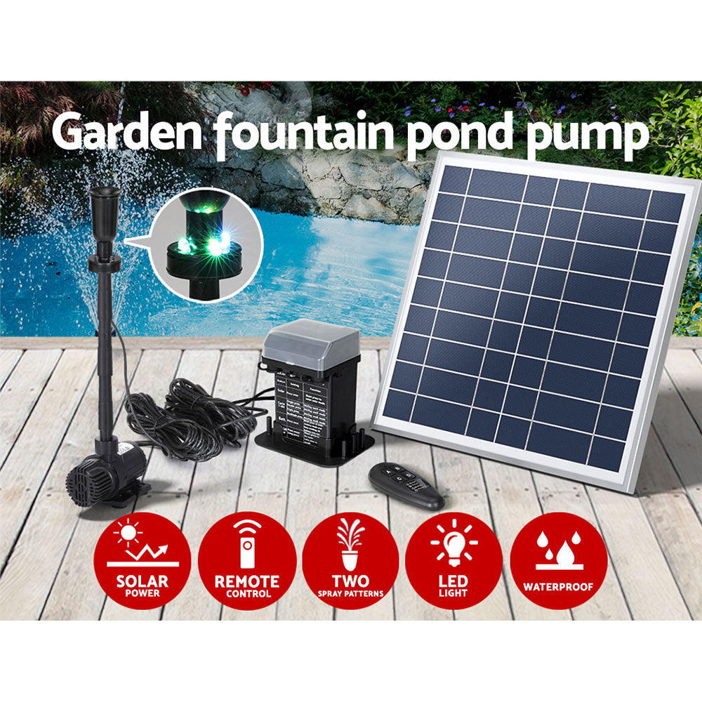 Gardeon Solar Pond Pump with Battery Kit LED Lights 9.8FT-Home &amp; Garden &gt; Fountains-PEROZ Accessories