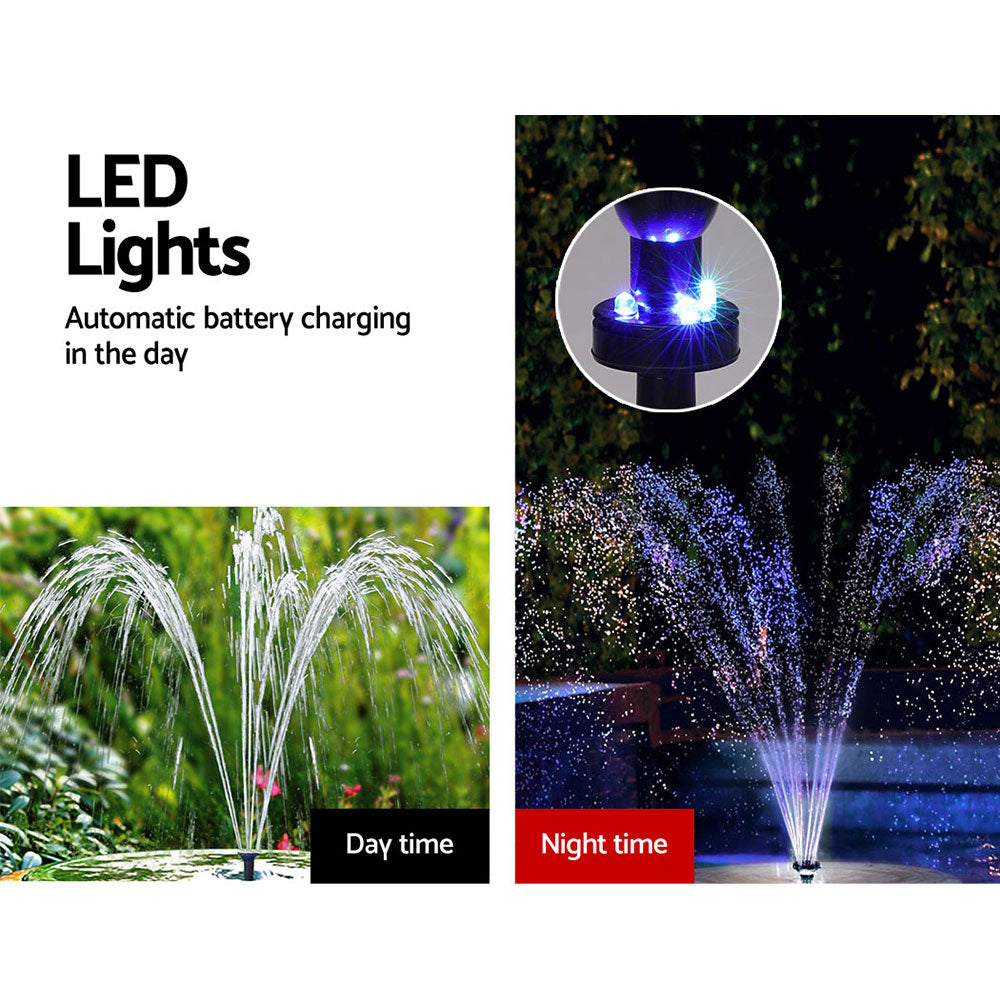 Gardeon Solar Pond Pump with Battery Kit LED Lights 9.8FT-Home &amp; Garden &gt; Fountains-PEROZ Accessories