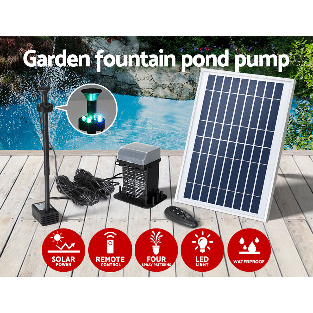 Gardeon Solar Pond Pump with Battery Kit LED Lights 5.2FT-Home &amp; Garden &gt; Fountains-PEROZ Accessories