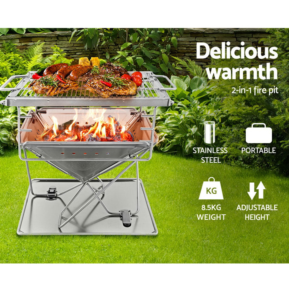 Grillz Camping Fire Pit BBQ Portable Folding Stainless Steel Stove Outdoor Pits-Home &amp; Garden &gt; BBQ-PEROZ Accessories