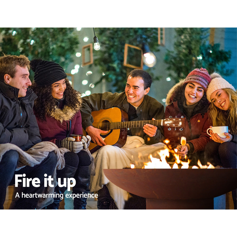 Grillz Fire Pit Charcoal Vintage Campfire Burner Rust Outdoor Steel Bowl 70CM-Home &amp; Garden &gt; Firepits-PEROZ Accessories