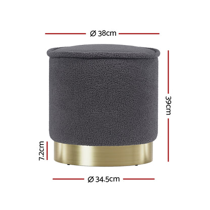 Artiss Ottoman Round Foot Stool Teddy Fabric Foot Rest Padded Seat Charcoal-Furniture &gt; Living Room - Peroz Australia - Image - 2