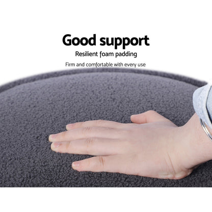 Artiss Ottoman Round Foot Stool Teddy Fabric Foot Rest Padded Seat Charcoal-Furniture &gt; Living Room - Peroz Australia - Image - 6