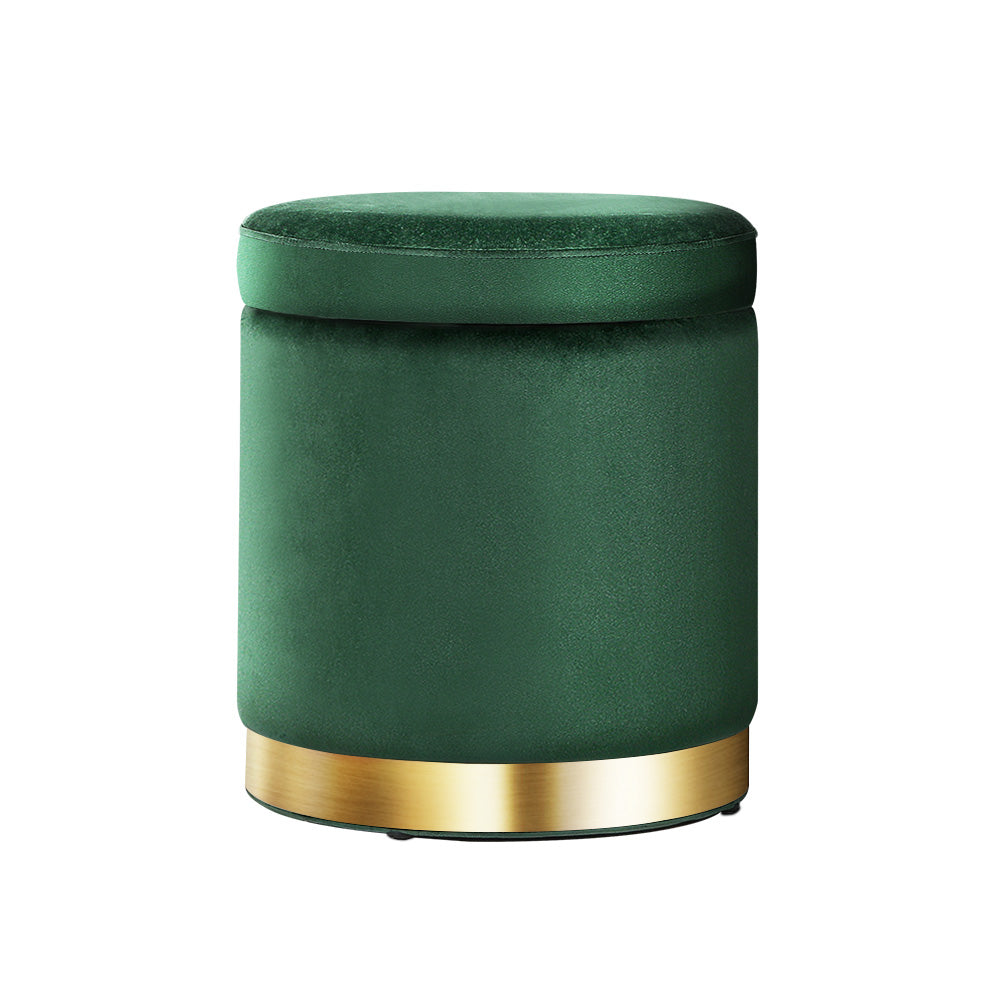 Artiss Storage Ottoman Foot Stool Round Velvet Foot Rest Pouffe Footstool Green-Furniture &gt; Living Room - Peroz Australia - Image - 2